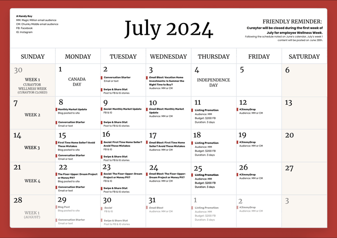 July Marketing Plan Calendar